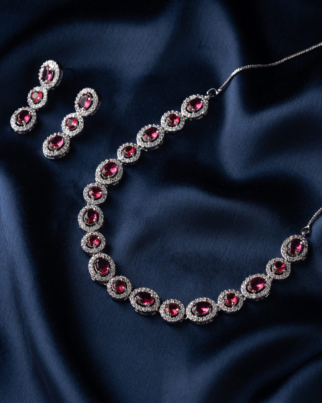 Zyra : Silver Plated AD Necklace Set