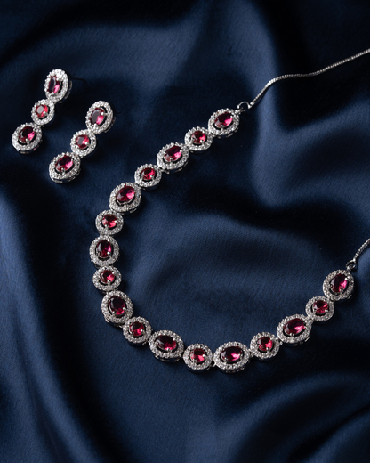 Zyra : Silver Plated AD Necklace Set