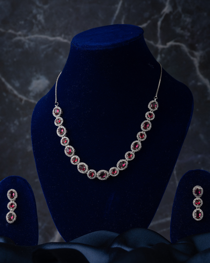 Zyra : Silver Plated AD Necklace Set