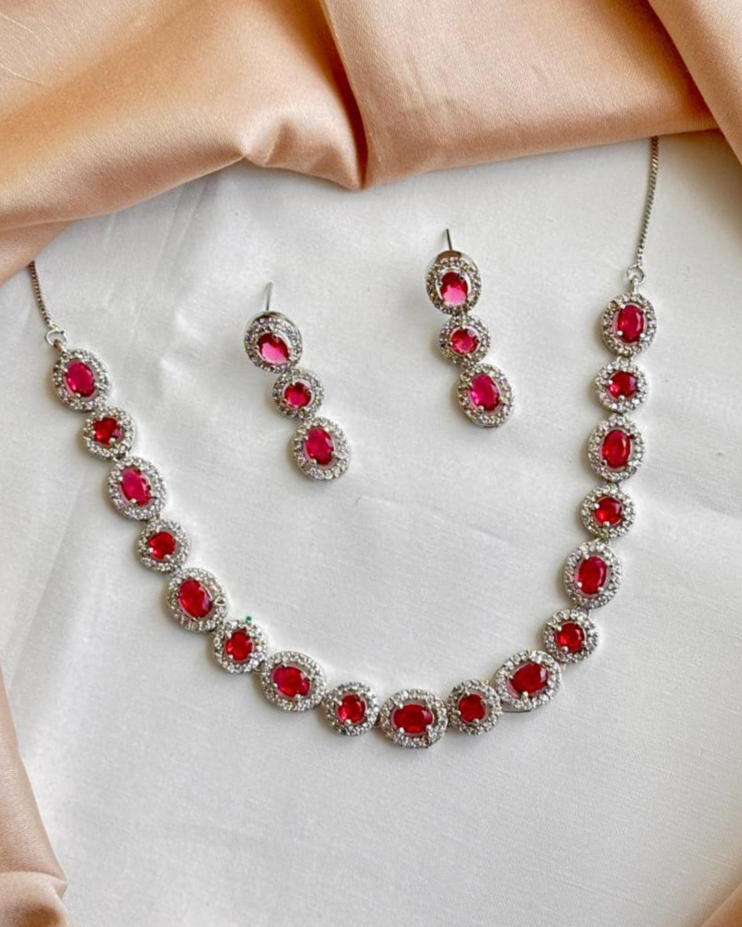 Zyra : Silver Plated AD Necklace Set