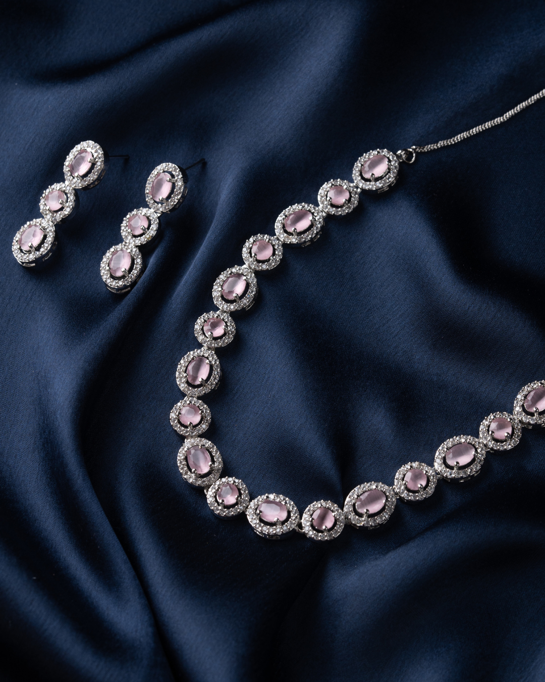 Zyra : Silver Plated AD Necklace Set