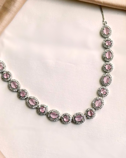 Zyra : Silver Plated AD Necklace Set