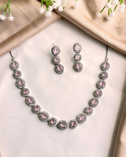 Zyra : Silver Plated AD Necklace Set