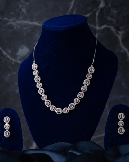 Zyra : Silver Plated AD Necklace Set