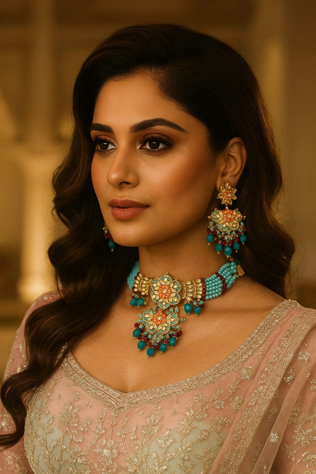 Celestia Carat Turquoise Blossom Necklace Set