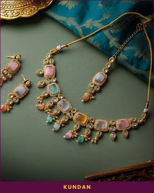 Naveli : Gold Plated AD Necklace Set