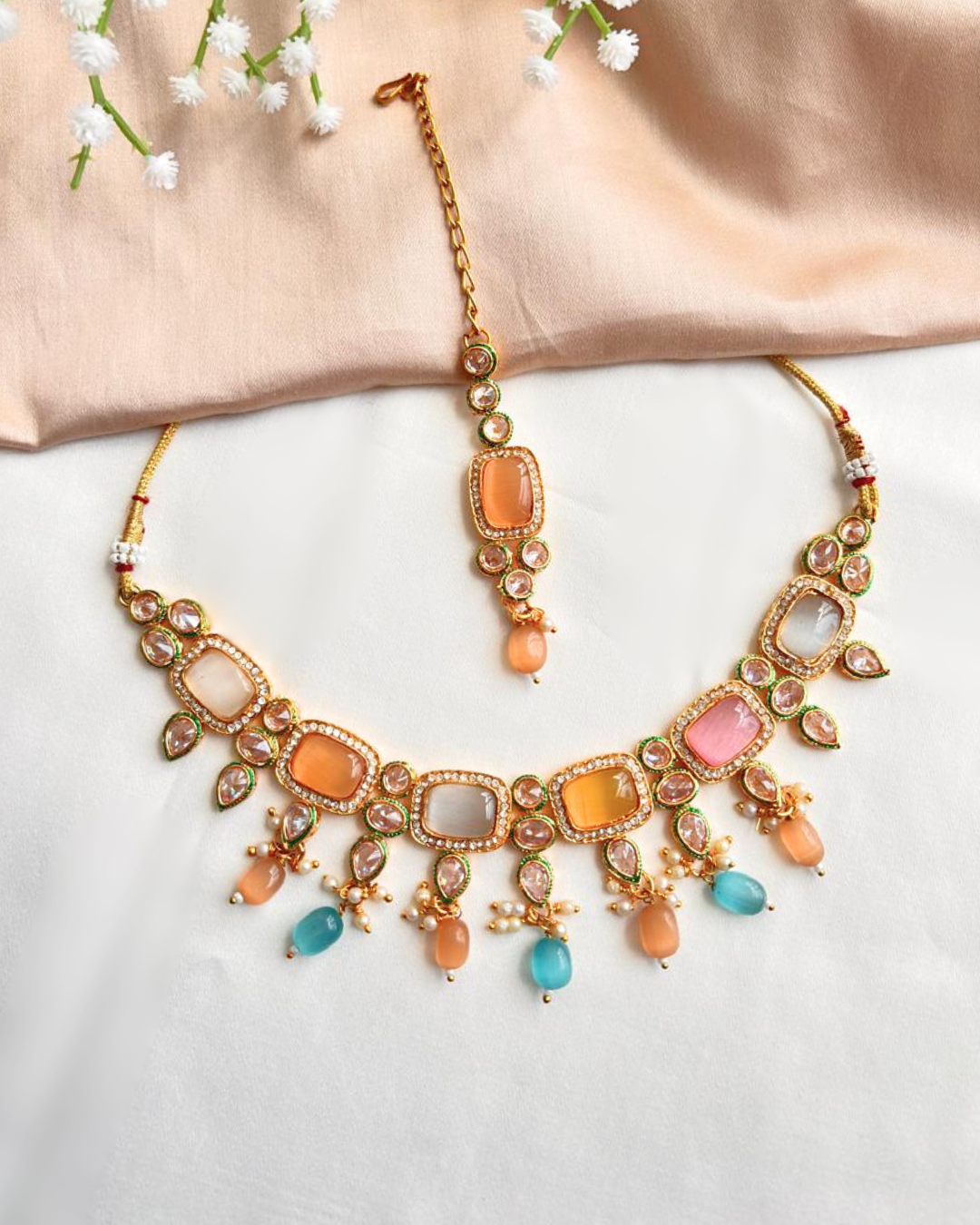 Naveli : Gold Plated AD Necklace Set