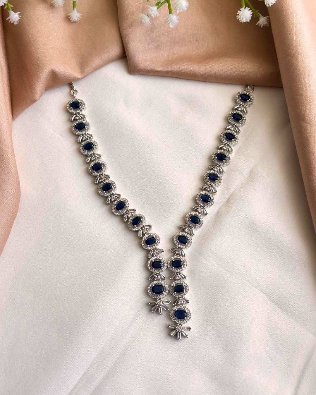 Eraya : Silver Plated AD Necklace Set