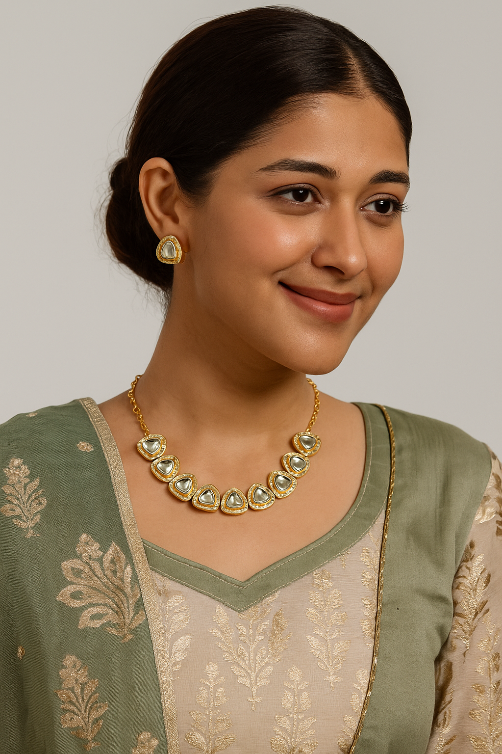 Celestia Carat Royal Mirror Finish Kundan Choker Set with Bold Stud Earrings