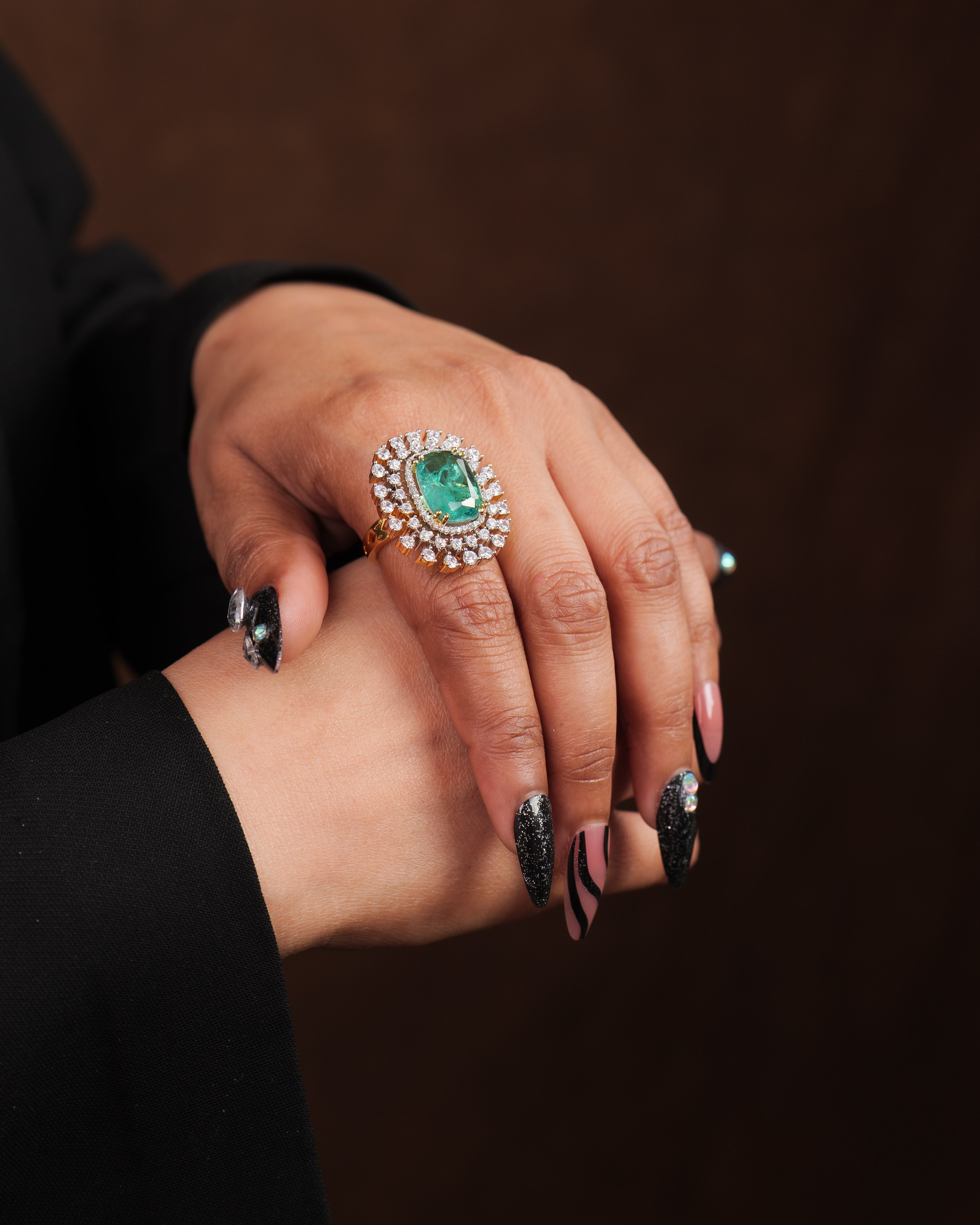 Celestia Carat Emerald Radiance Statement Ring with Diamond Halo