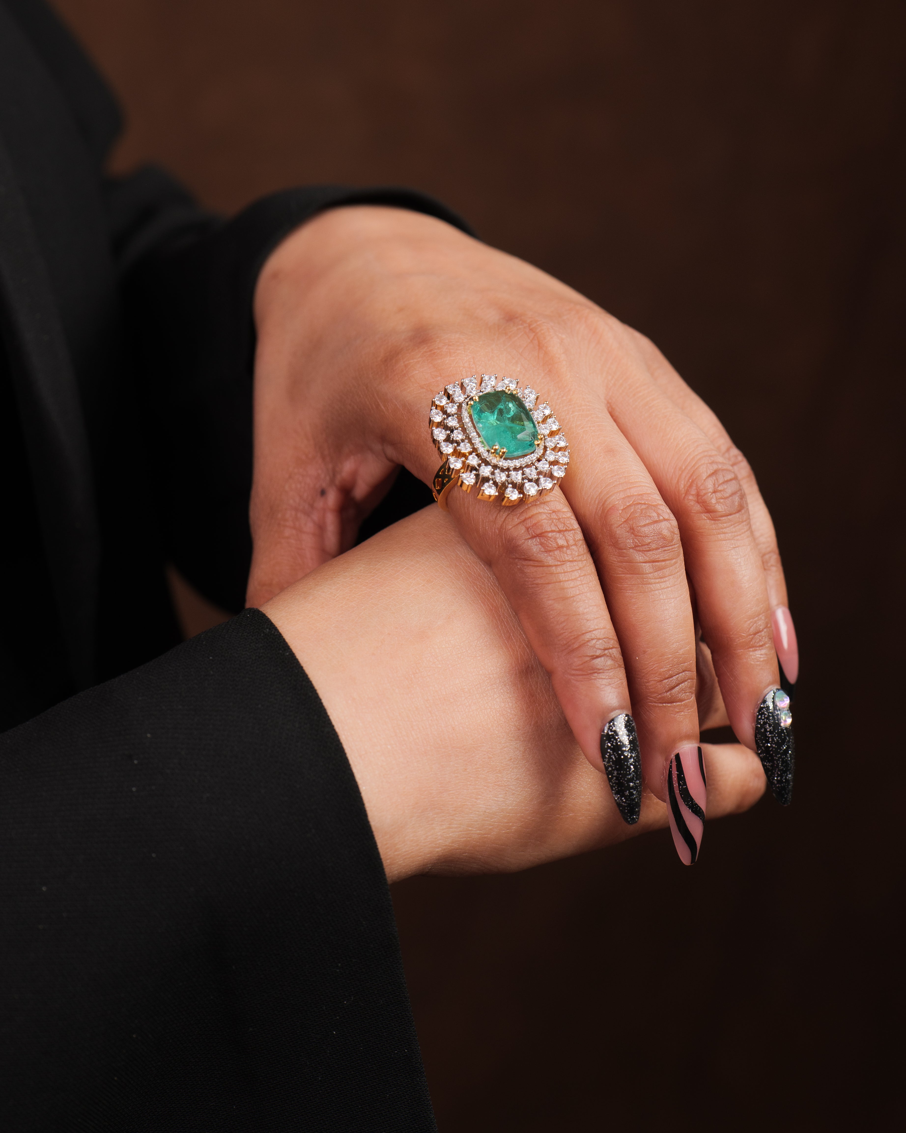 Celestia Carat Emerald Radiance Statement Ring with Diamond Halo