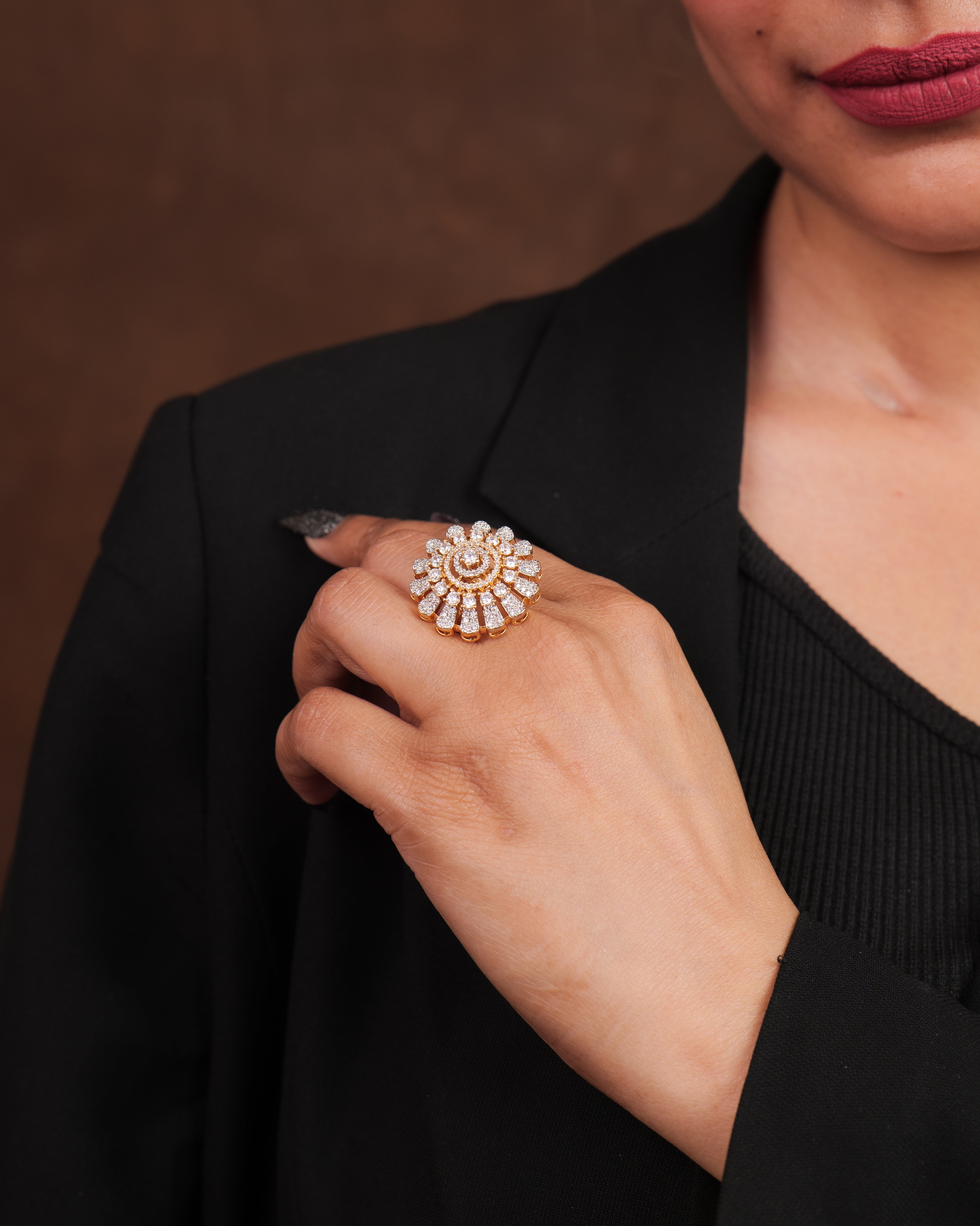 Celestia Carat Sunburst Elegance Zircon Cocktail Ring
