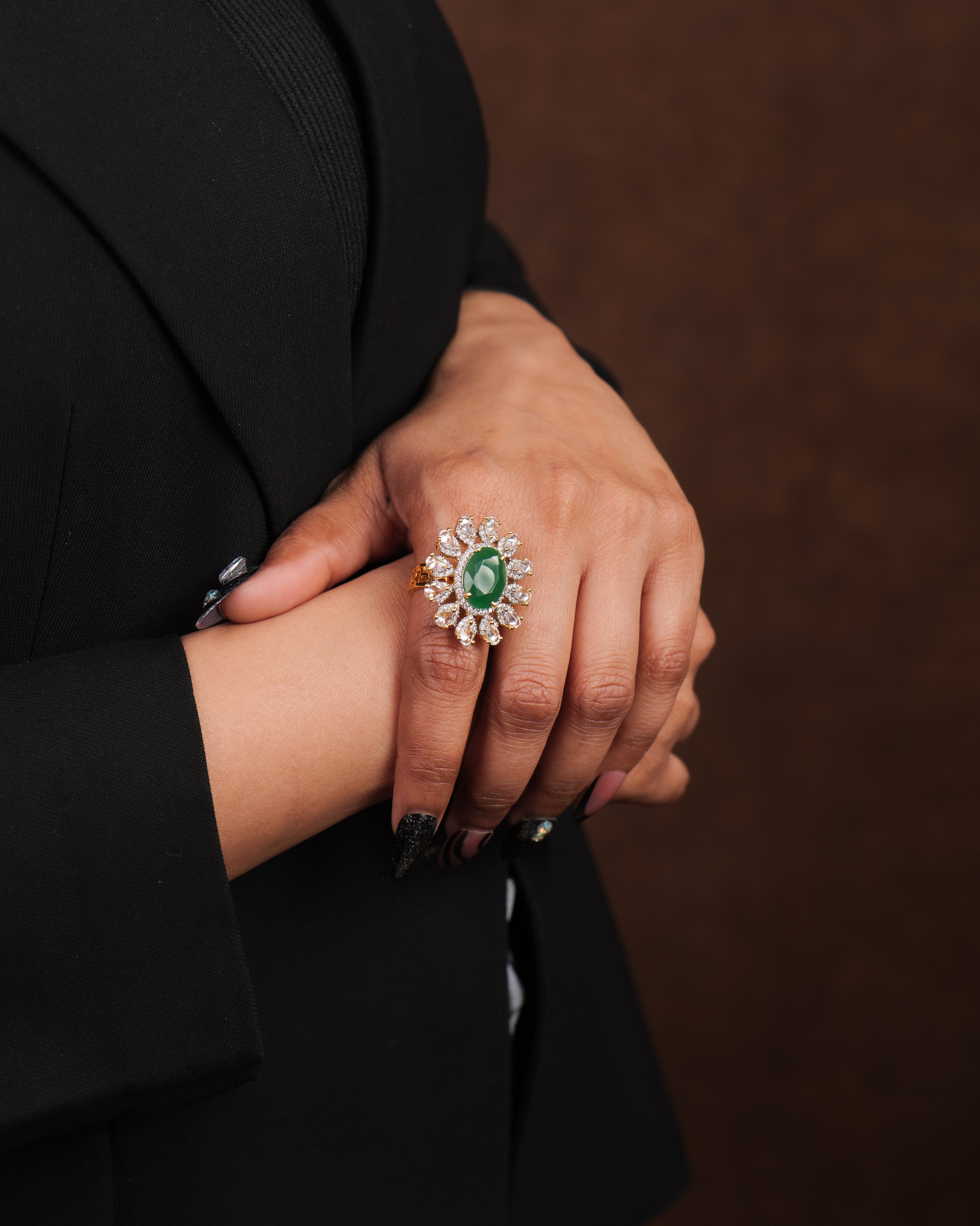 Celestia Carat Emerald Radiance Floral Cocktail Ring