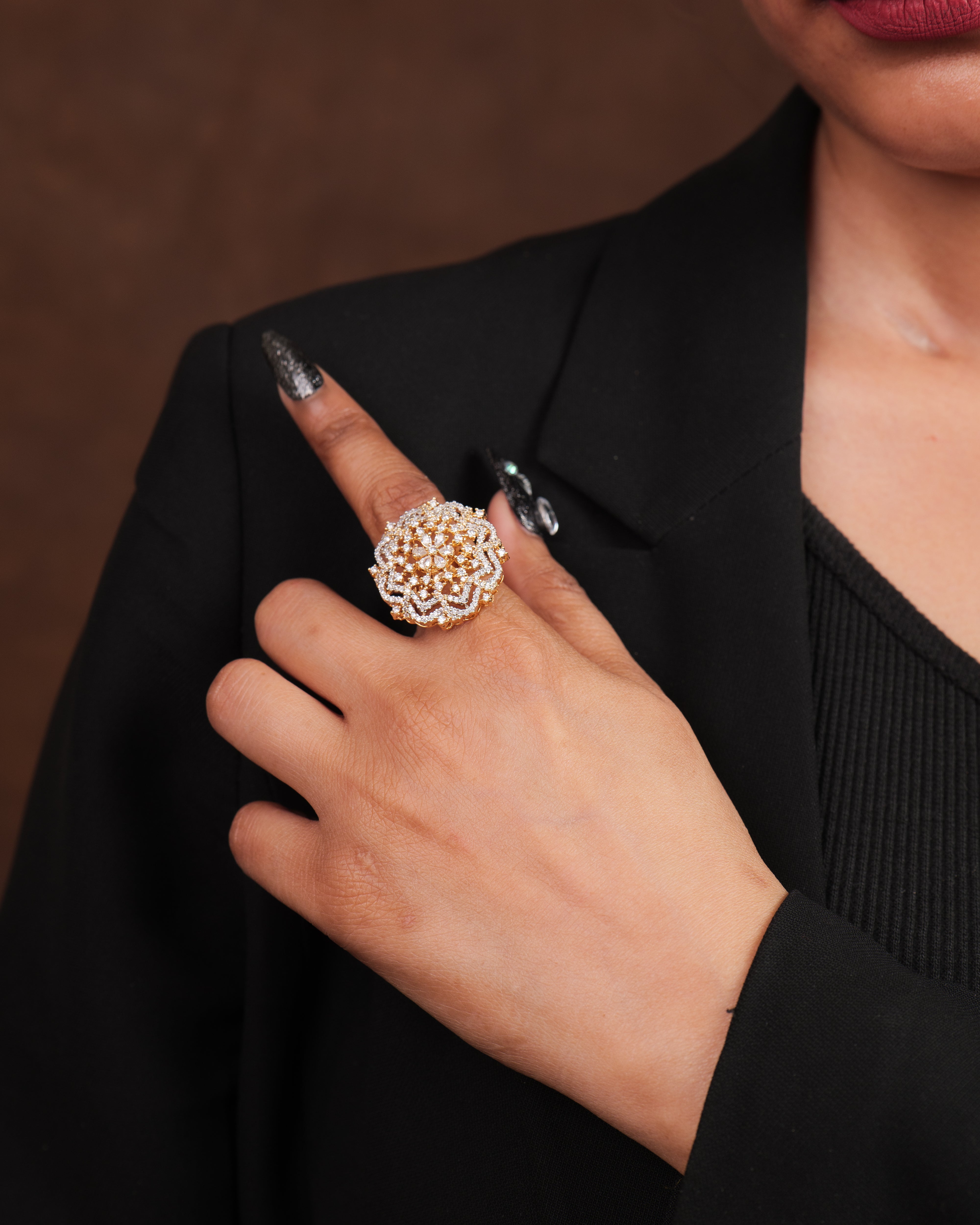 Celestia Carat Majestic Rosette Diamond Cocktail Ring
