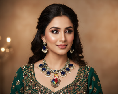 Gold-Toned Blue Stone Necklace Set