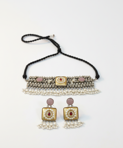 Luxury Pearl & Stone Choker Necklace Set